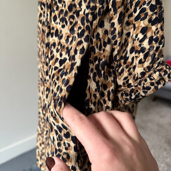 ZARA TRF | Leopard Print Babydoll Empire Waist 3/4 Sleeve Lined Mini Dress XS - Picture 9 of 11